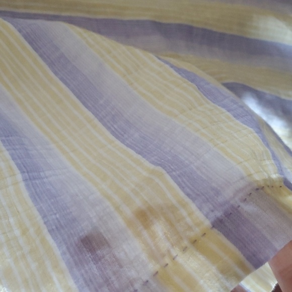 Tommy Bahama lavender and yellow stripe button down 100% linen XL SS - Picture 3 of 13